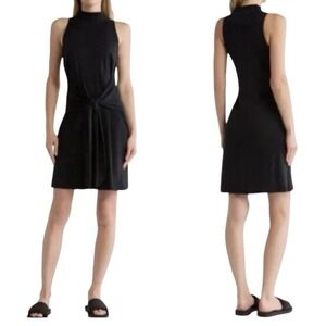 Vince Black Mock Neck Knot Pima Cotton Sleeveless Sheath Dress M Medium
